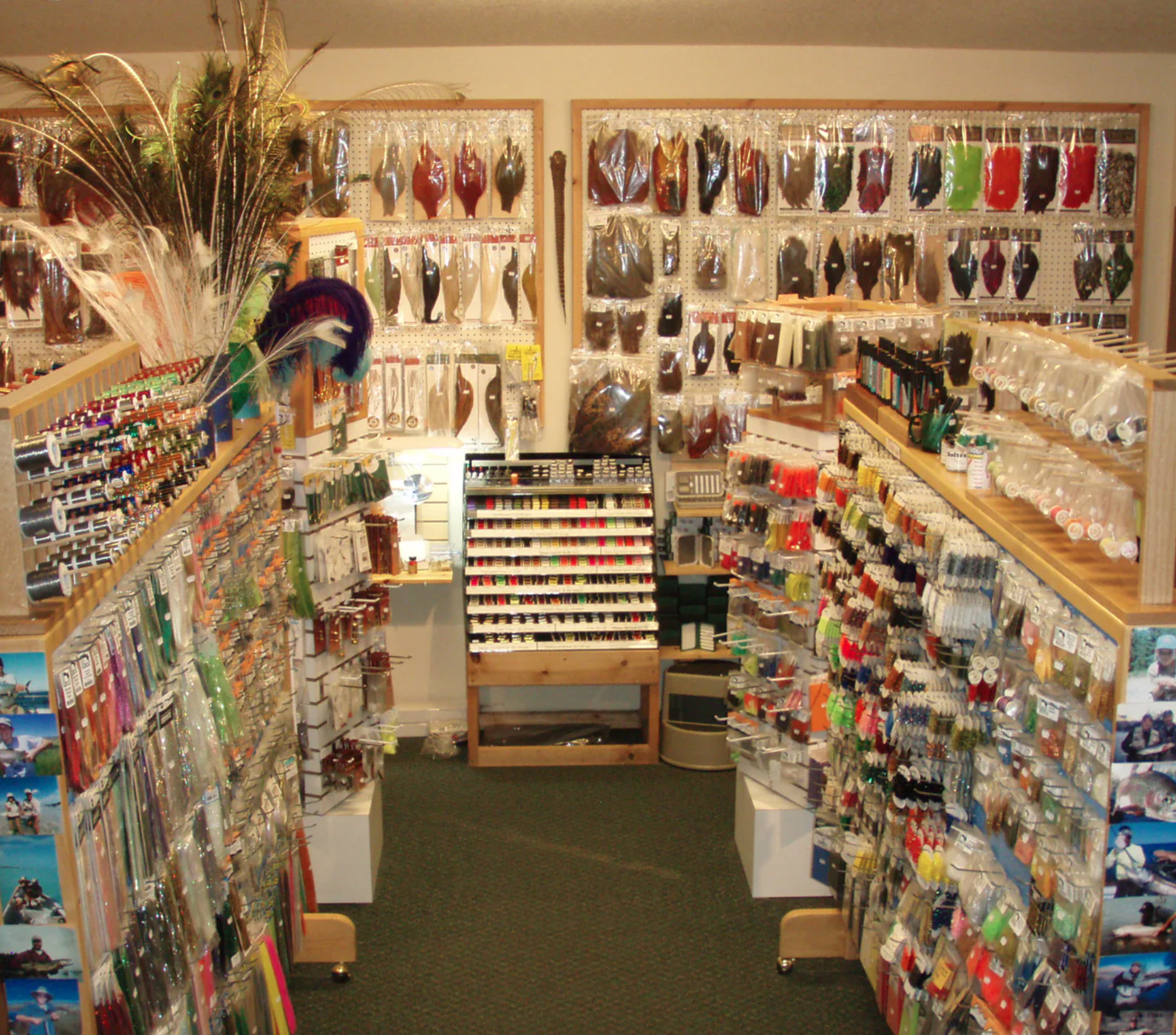 Fly tying materials on a workbench
